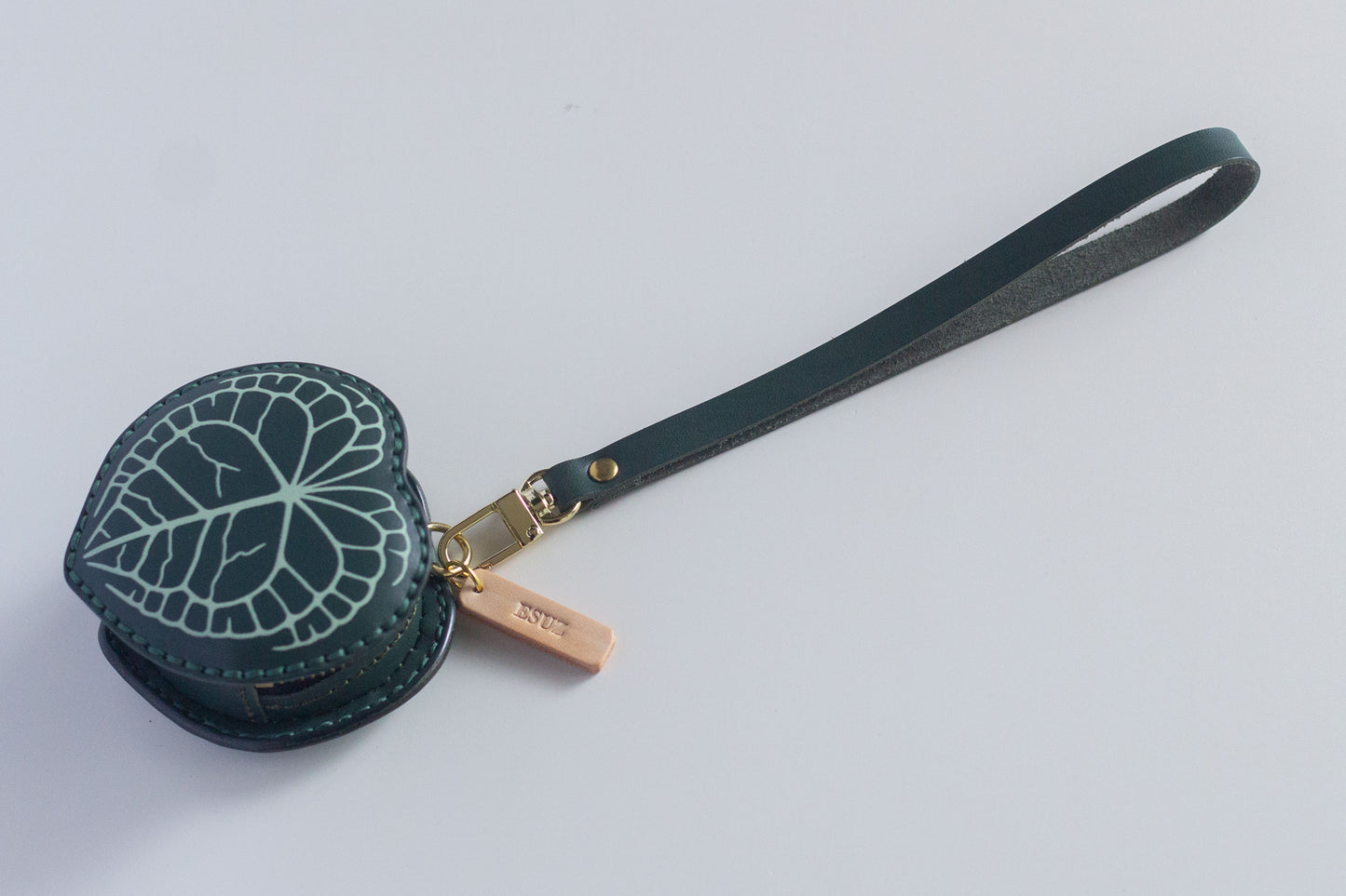 Anthurium Clarinervium Leather Coin Pouch Charm with Zip Closure