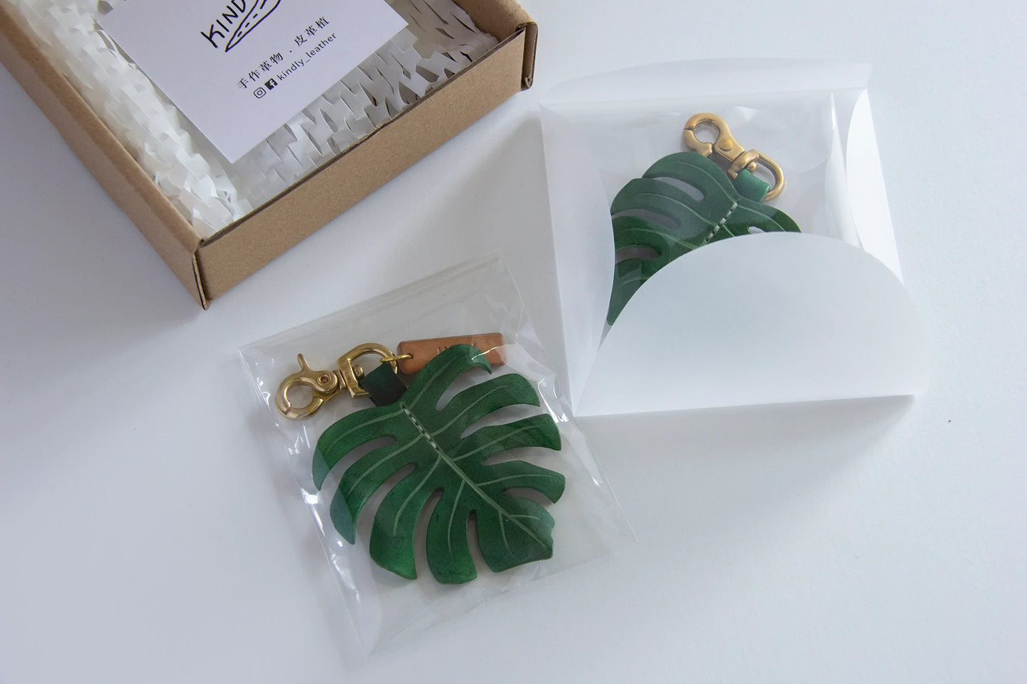 Alocasia Green Velvet Variegated Leather Bag Charm