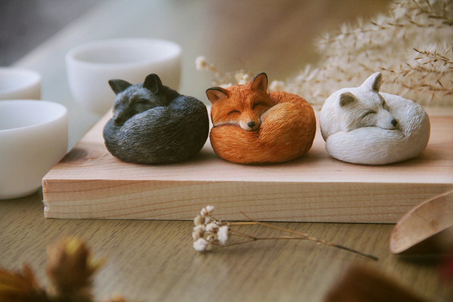 Fox in Teacup Figurine - White