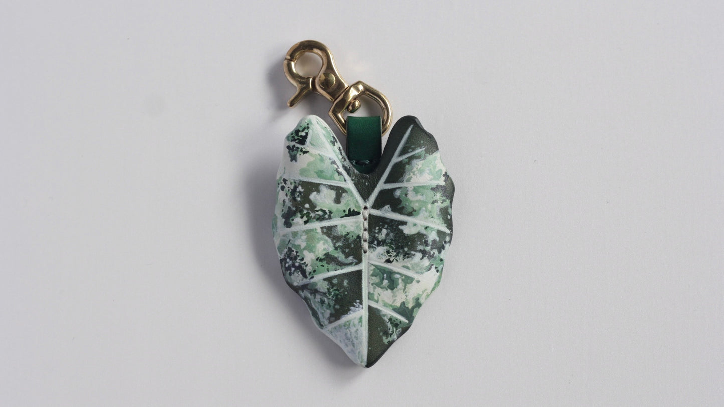 Alocasia Green Velvet Variegated Leather Bag Charm