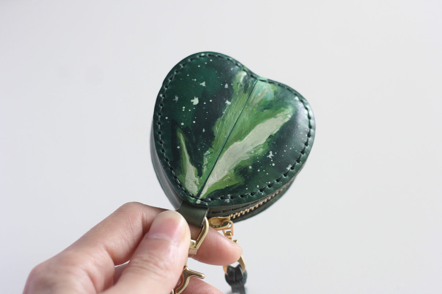Hoya Obovata Variegated Leather Coin Pouch Charm with Zip Closure