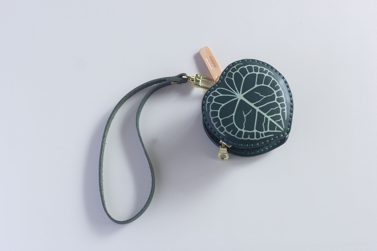 Anthurium Clarinervium Leather Coin Pouch Charm with Zip Closure