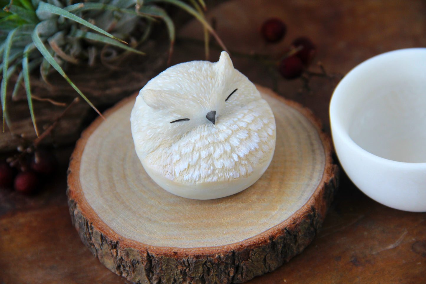 Owl in Teacup Figurine - White