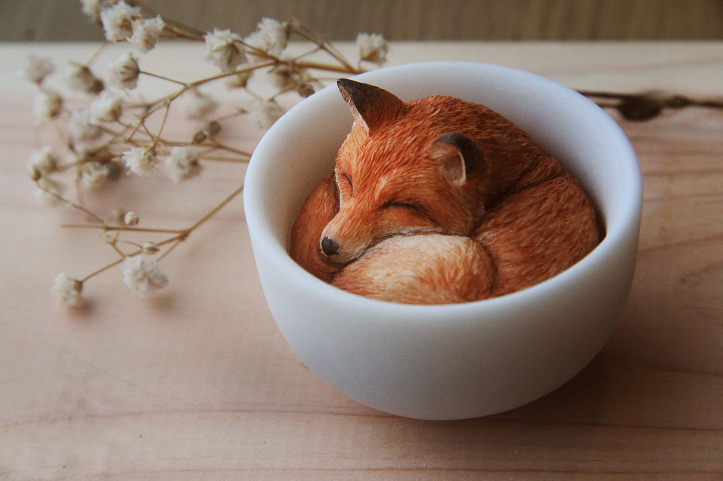 Fox in Teacup Figurine - Red / Orange