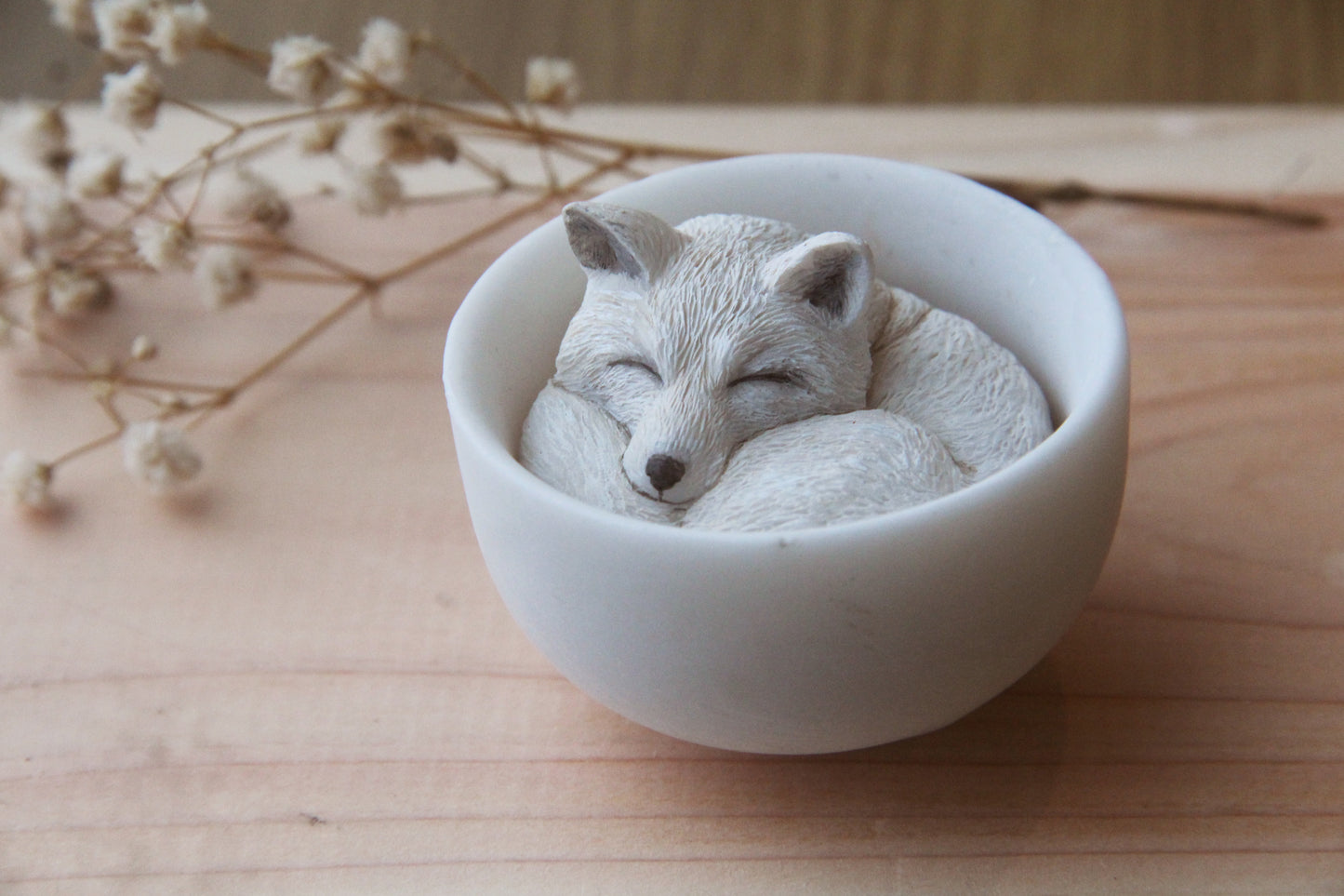 Fox in Teacup Figurine - White