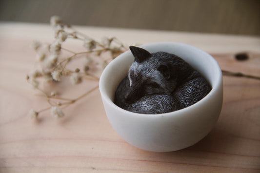 Fox in Teacup Figurine - Gray