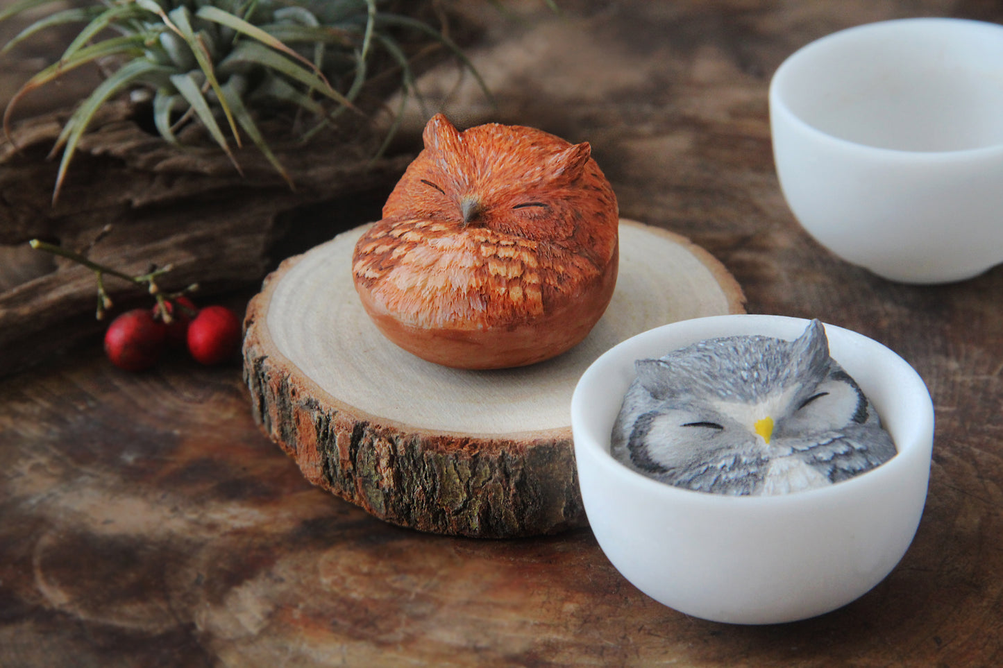 Owl in Teacup Figurine - Gray