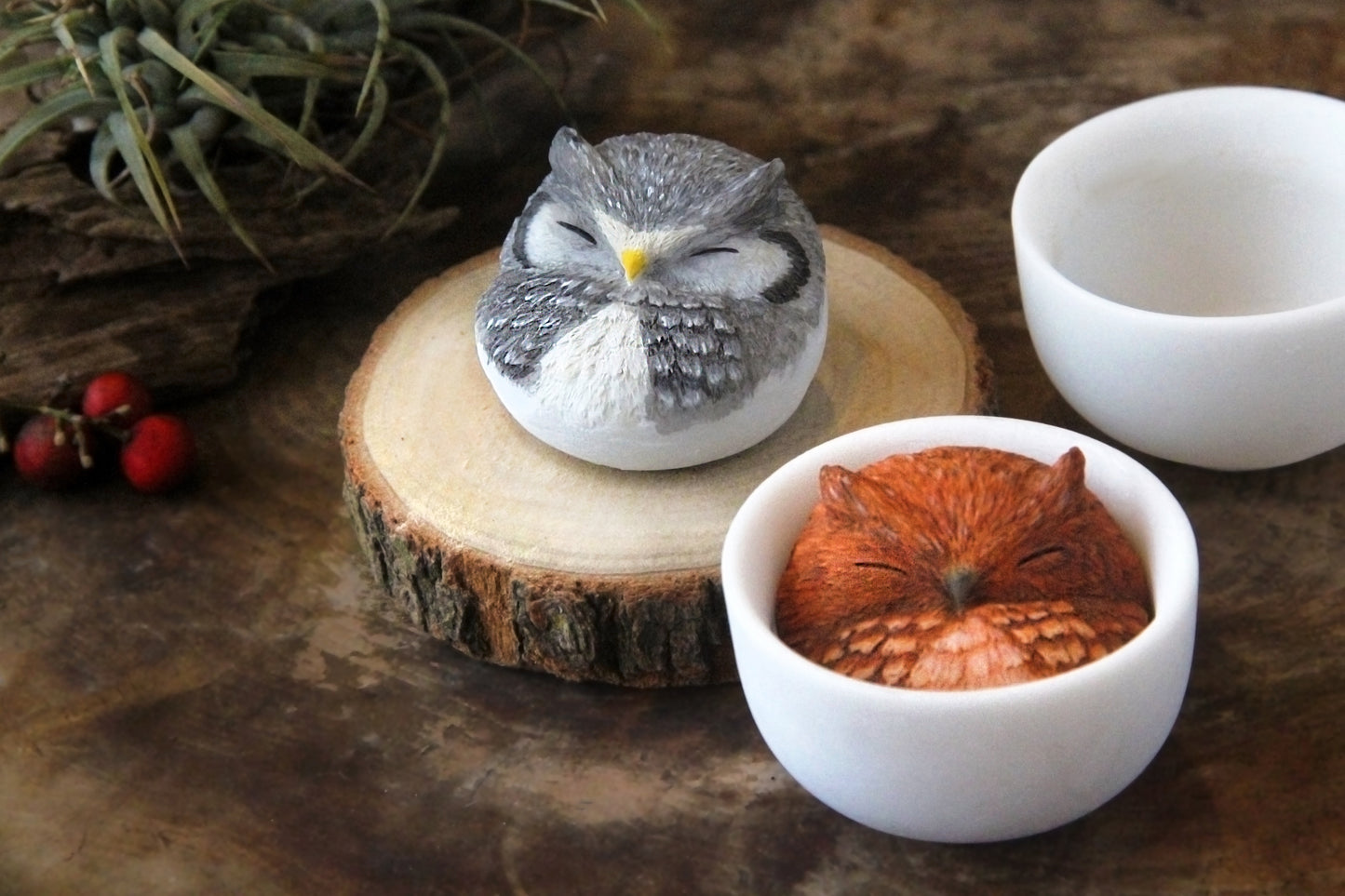 Owl in Teacup Figurine - Gray