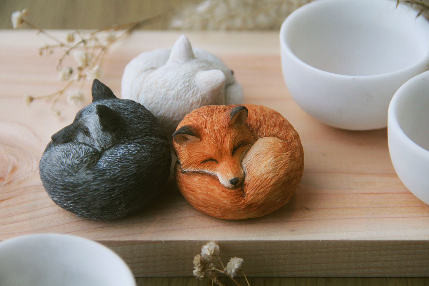 Fox in Teacup Figurine - Red / Orange