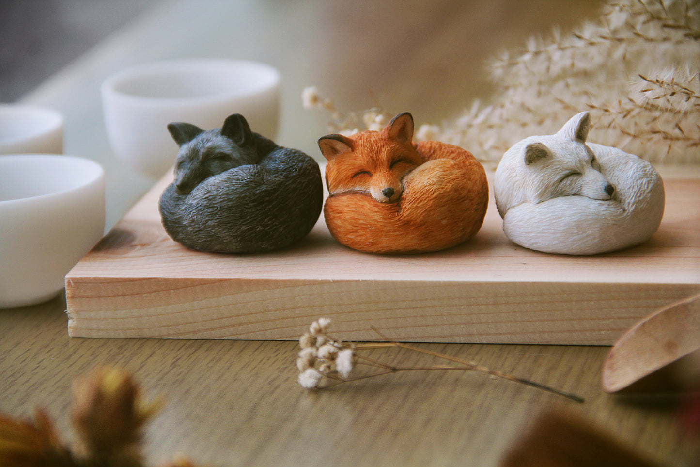 Fox in Teacup Figurine - Gray