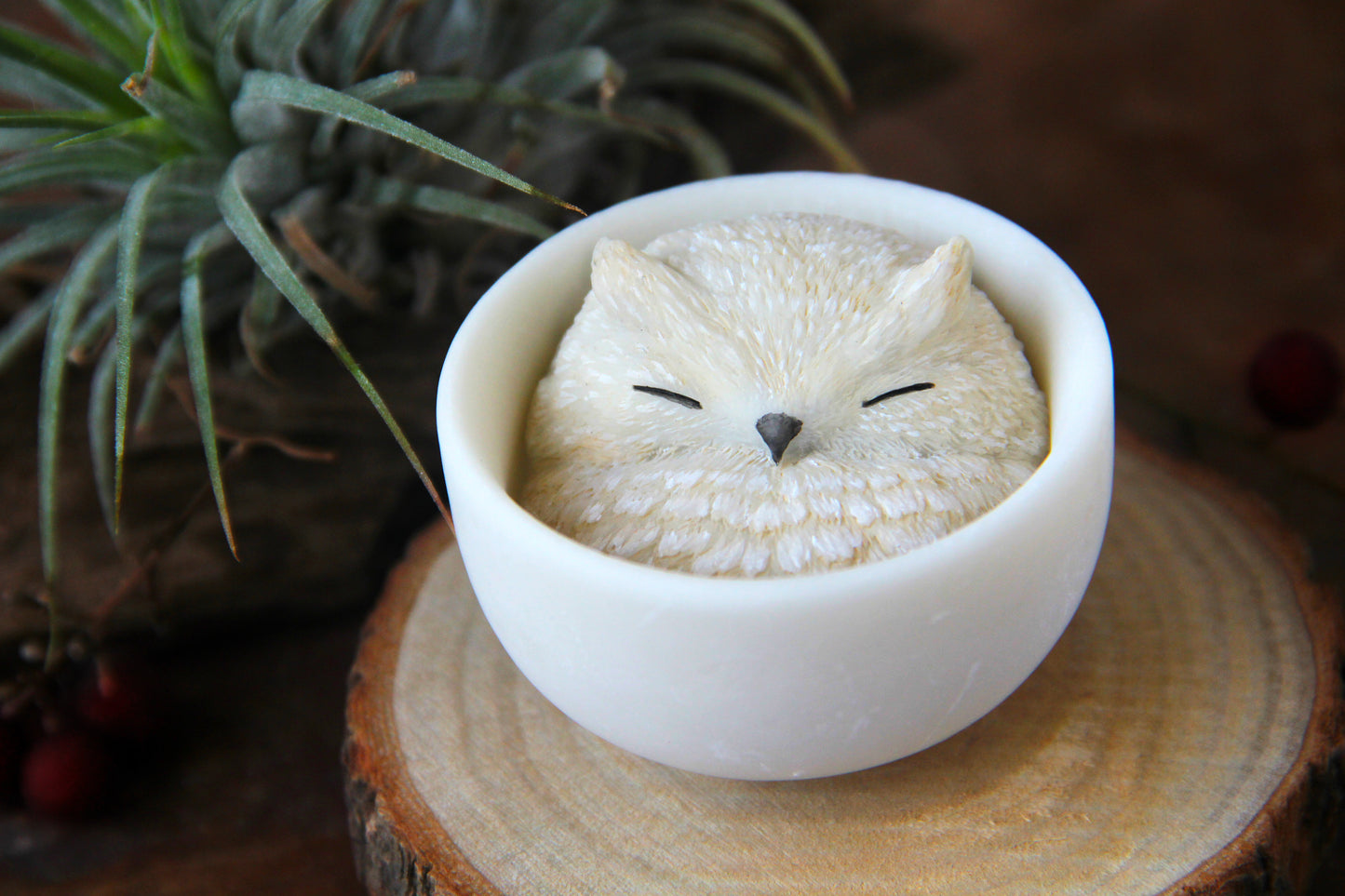 Owl in Teacup Figurine - White