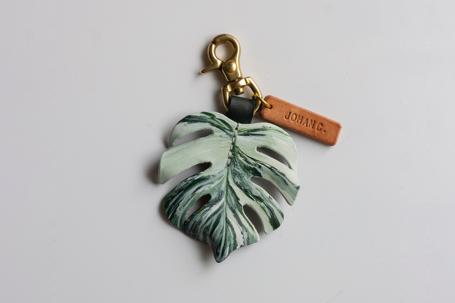 Monstera Deliciosa var Borsigiana 'Albo' Variegated Leather Bag Charm