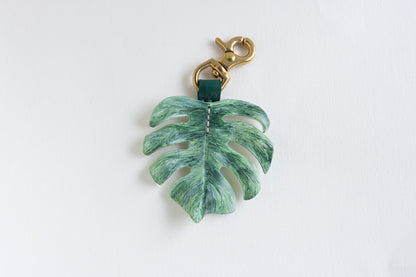 Monstera Adansonii Variegated Mint Leather Bag Charm