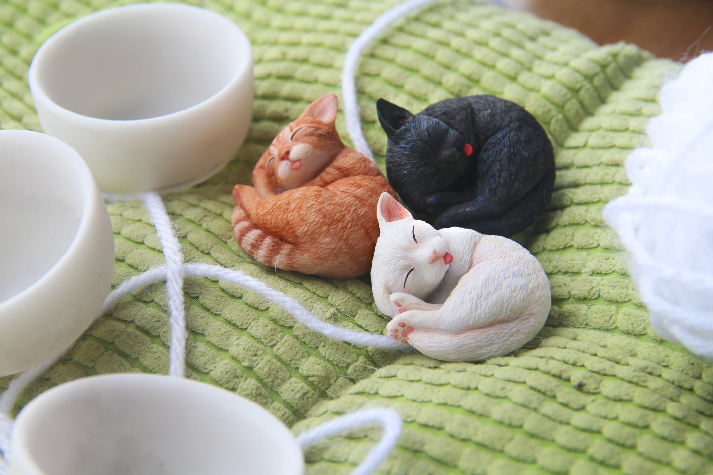 Cat in Teacup Figurine - White