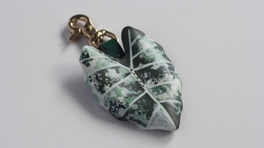 Alocasia Green Velvet Variegated Leather Bag Charm