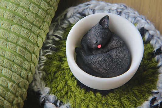 Cat in Teacup Figurine - Black