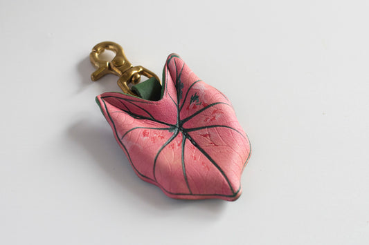 Strawberry Star Pink Caladiums Leather Bag Charm