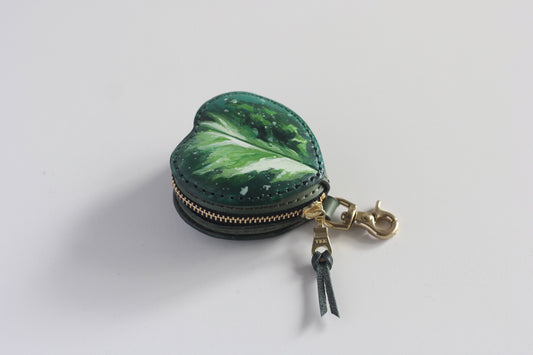 Hoya Obovata Variegated Leather Coin Pouch Charm with Zip Closure