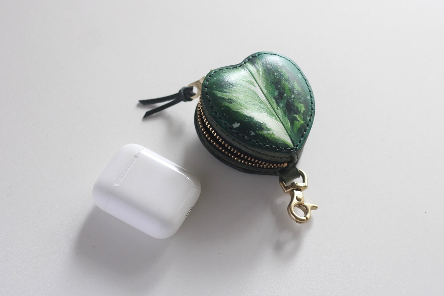 Hoya Obovata Variegated Leather Coin Pouch Charm with Zip Closure