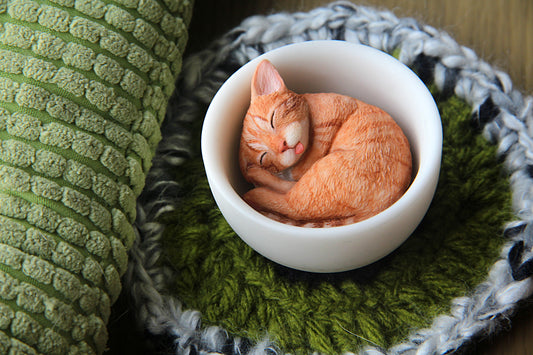 Cat in Teacup Figurine - Orange Tabby