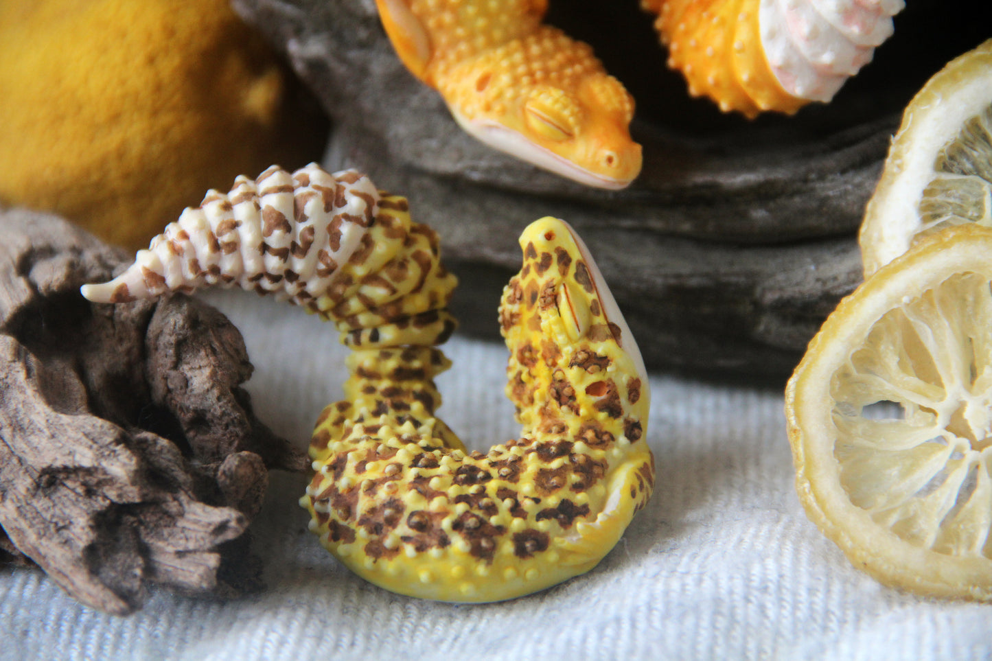 Gecko in Teacup Figurine - Leopard Gecko