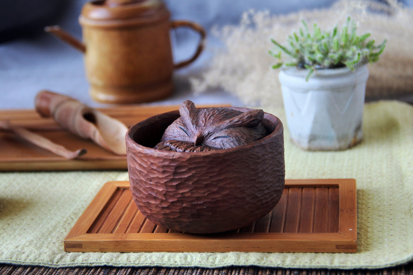 Owl in Teacup Figurine - Large